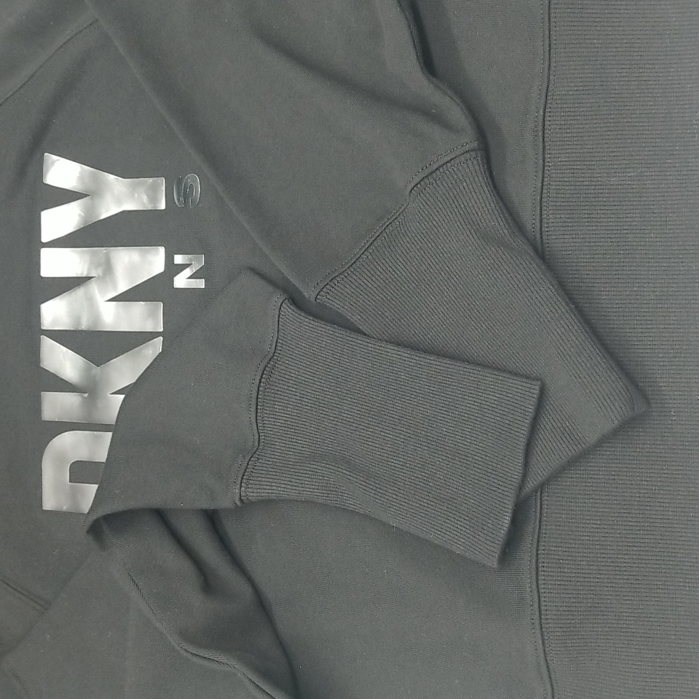 DKNY Jeans Medium Black and Silver Embellished Long Sleeve Cropped Sweater - Picture 7 of 9